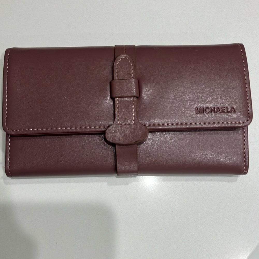 NWOT Michaela Tri Fold Wallet Light Plum in Color 7 3/4” x 4”